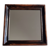 Square wall mirror covered in patinated brown leather 50 x 50 cm 1950-1970