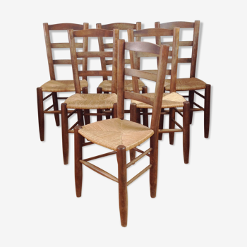 6 chaises paillées en bois style ferme rustique