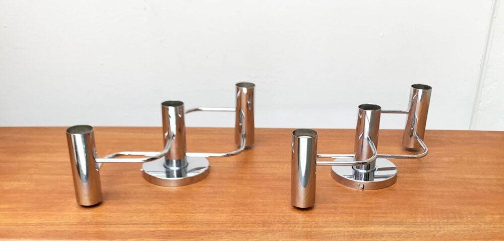 Chrome ceiling or wall lamp Space Age by Gaetano Sciolari for Leola, Germany, 1970s, set of 2