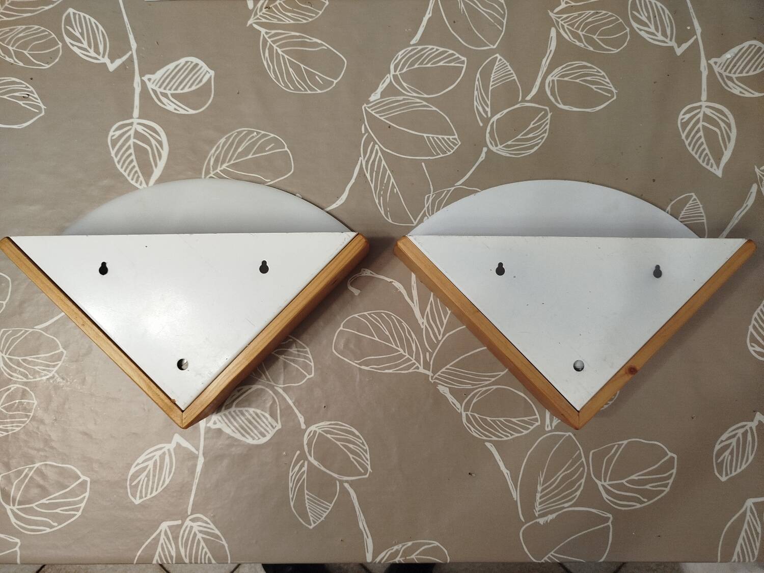 Pair of postmodern wood and plexiglass wall lights from the 1980s.