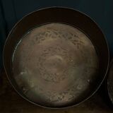 Oriental tagine in copper or brass with its 20th century engraved lid