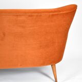 Vintage Three-seater velvet Sofa, Germany 1960s, rusty, restored