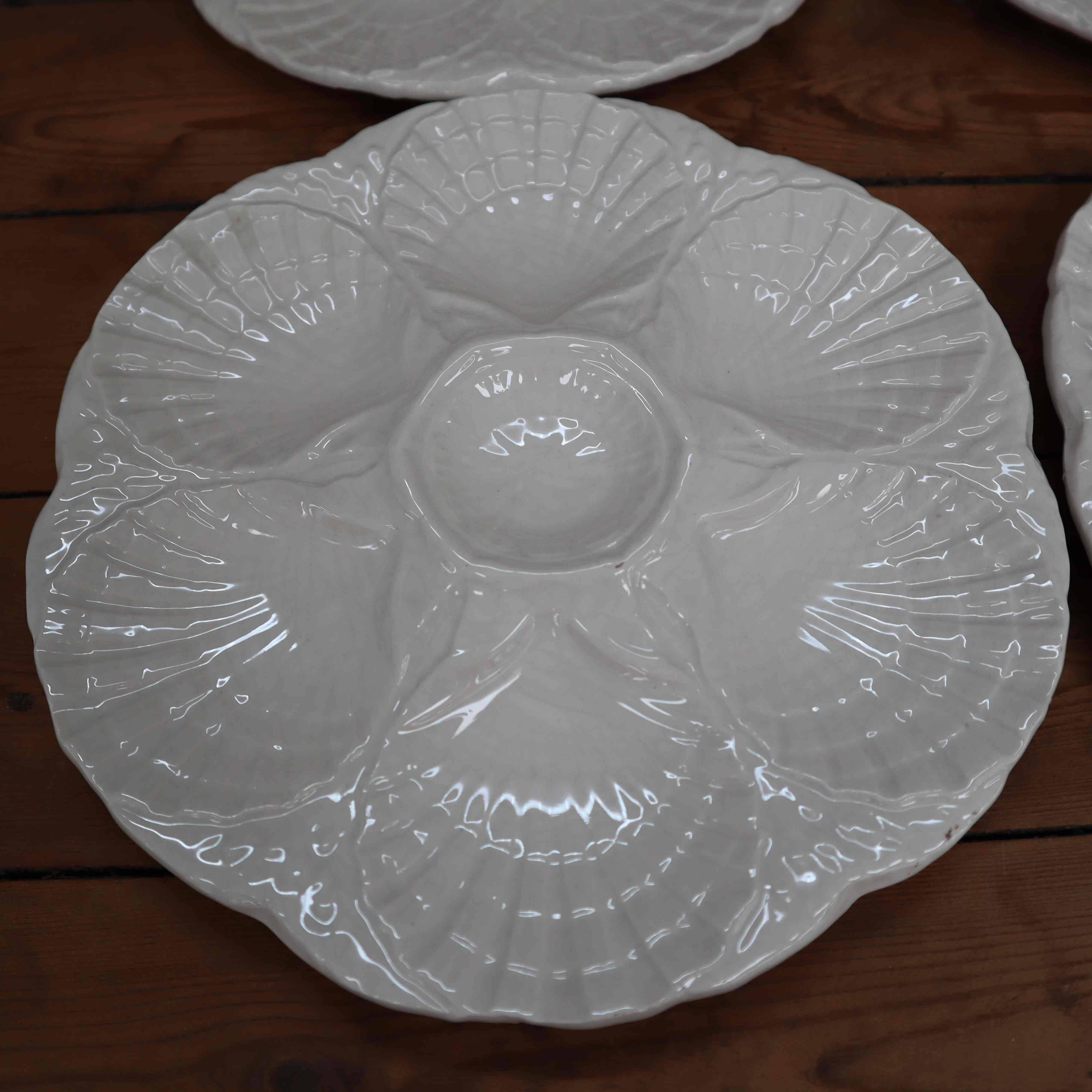 4 vintage off-white oyster plates Sarreguemines 60's