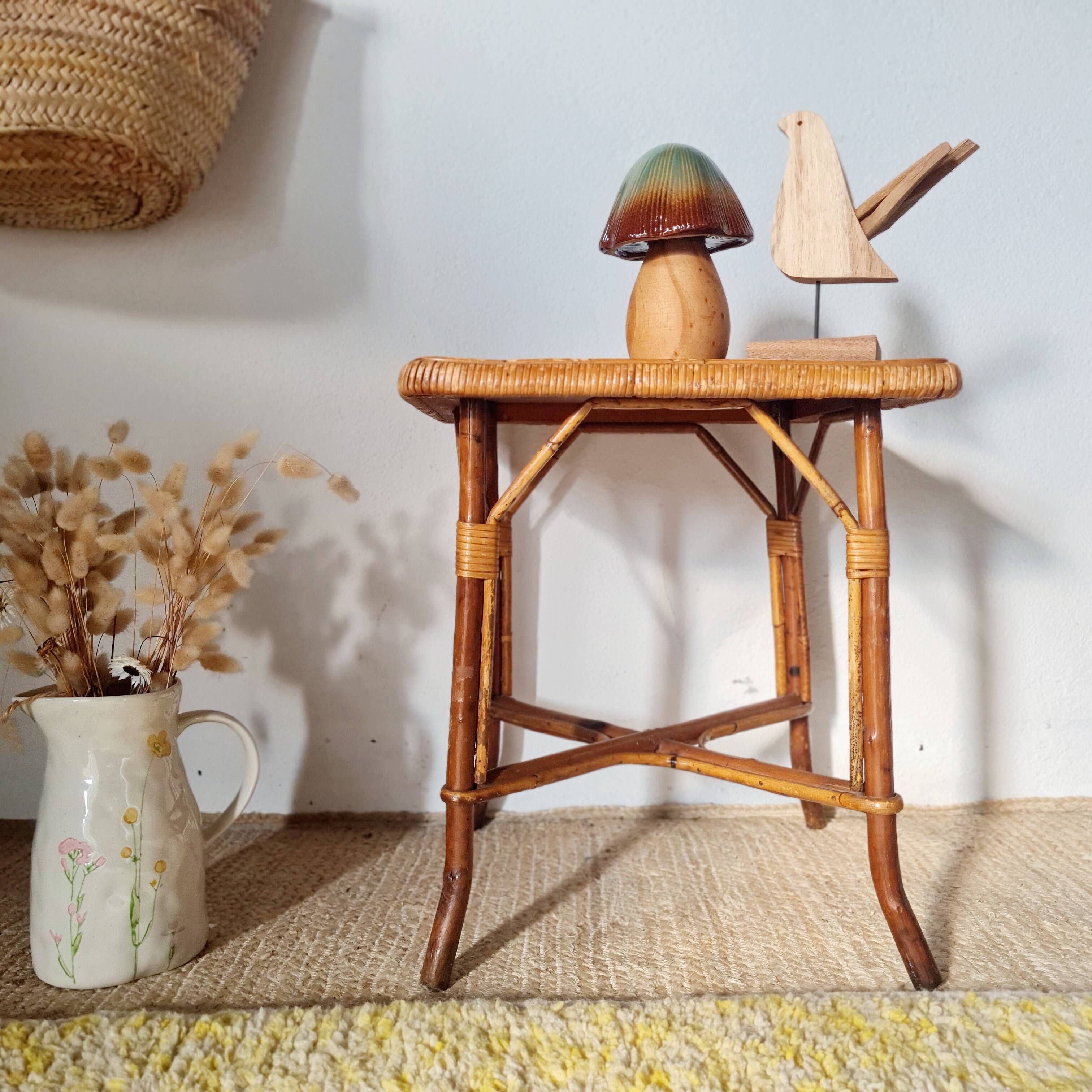 Vintage rattan stool or side table – 1960s Riviera style