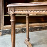 Stool, small wooden piano bench with carved details and caning.