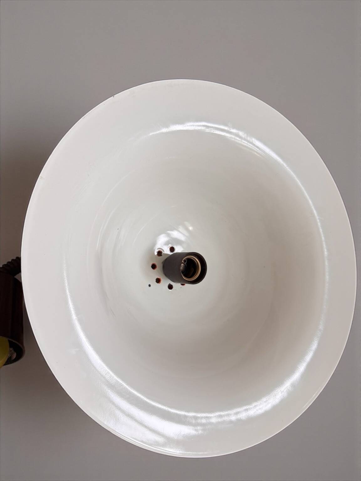 Vintage orange enameled metal pendant light – space age design – 1970s