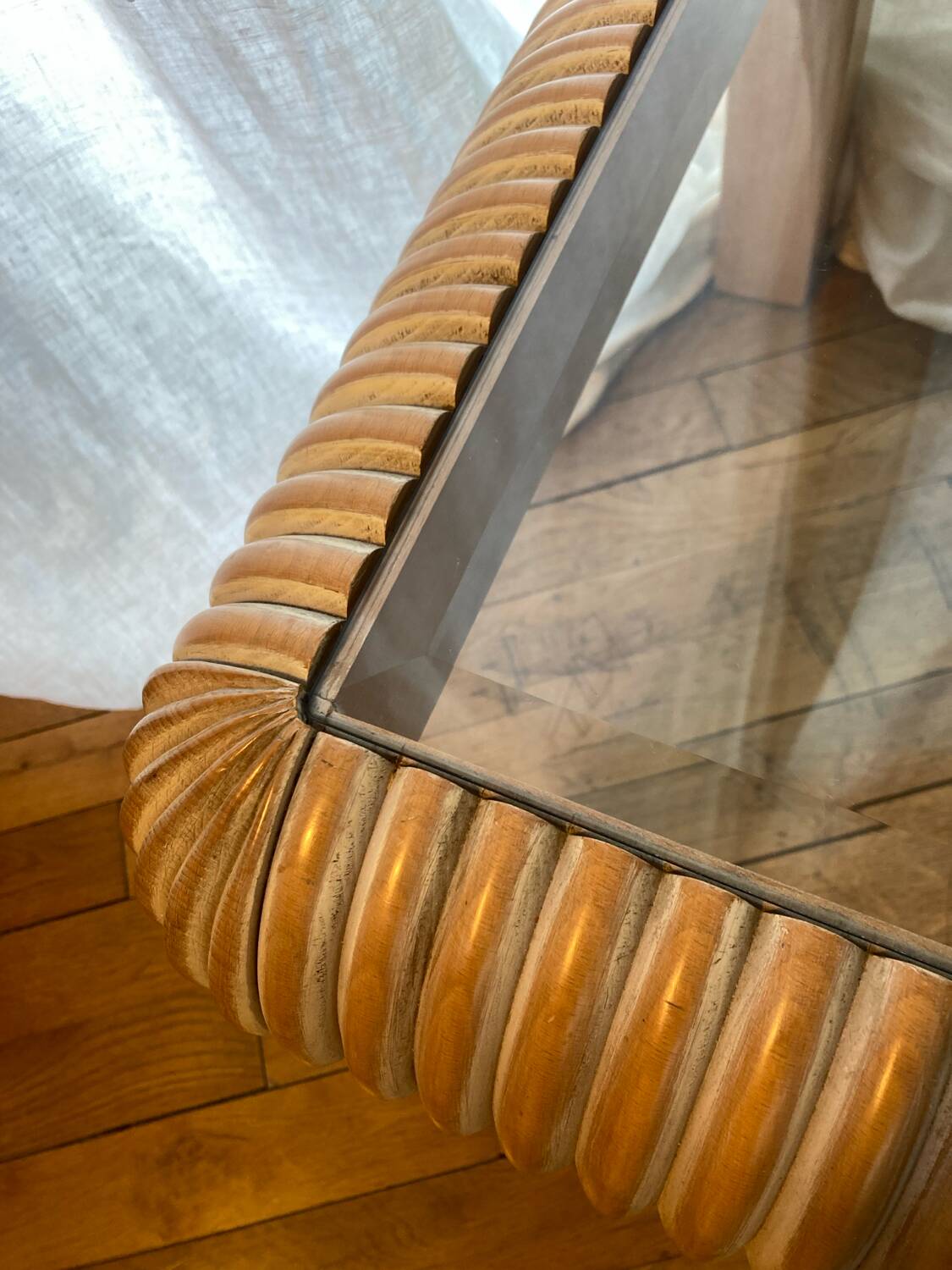 Vintage 80s limewashed gadroon coffee table