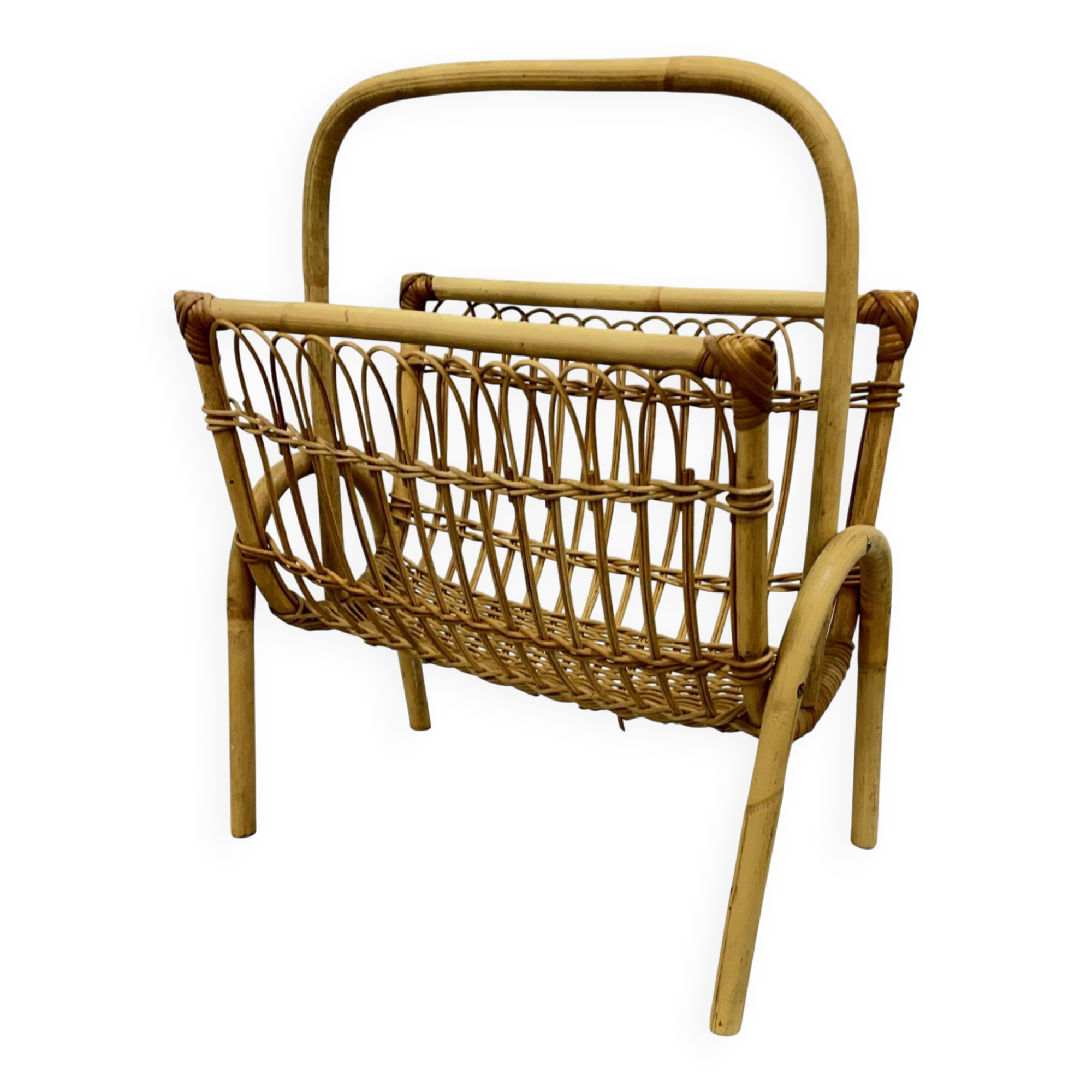 Vintage Wicker Newspaper Rack, Boho/PRL, Franco Albini Style, Italy 1970s