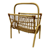 Vintage Wicker Newspaper Rack, Boho/PRL, Franco Albini Style, Italy 1970s