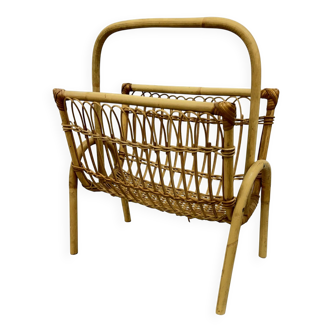 Vintage Wicker Newspaper Rack, Boho/PRL, Franco Albini Style, Italy 1970s