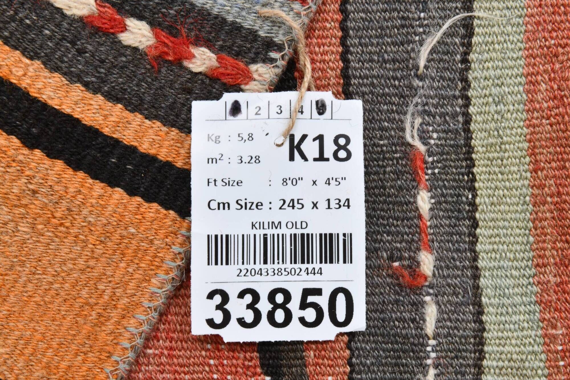 5x8 Kilim Striped Multicolor Kilim Rug,Oushak Handmade Area Rug,134x2145 Cm