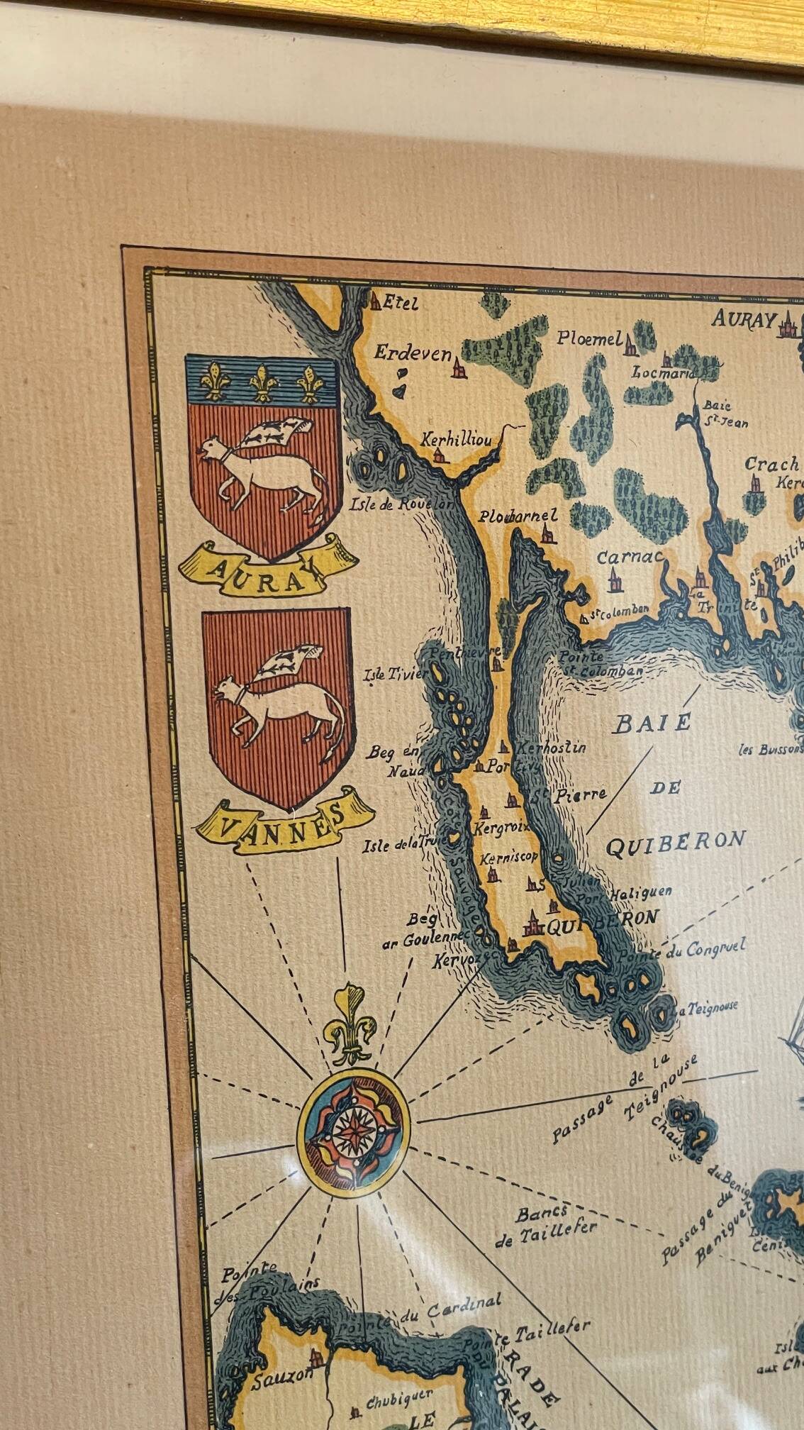 Vintage Atlantic Ocean Marine Map Gold Leaf Frame