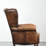 Unique large sheepskin Chesterfield wingback armchair in English style
