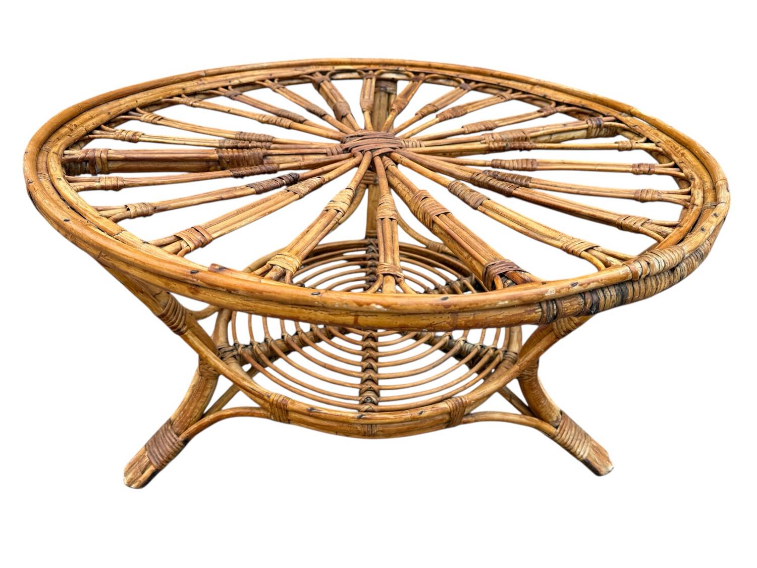 Table basse en rotin des années 60 Espagne