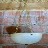 Antique Pendant Light Dome Molded Glass + Vintage Gold Metal