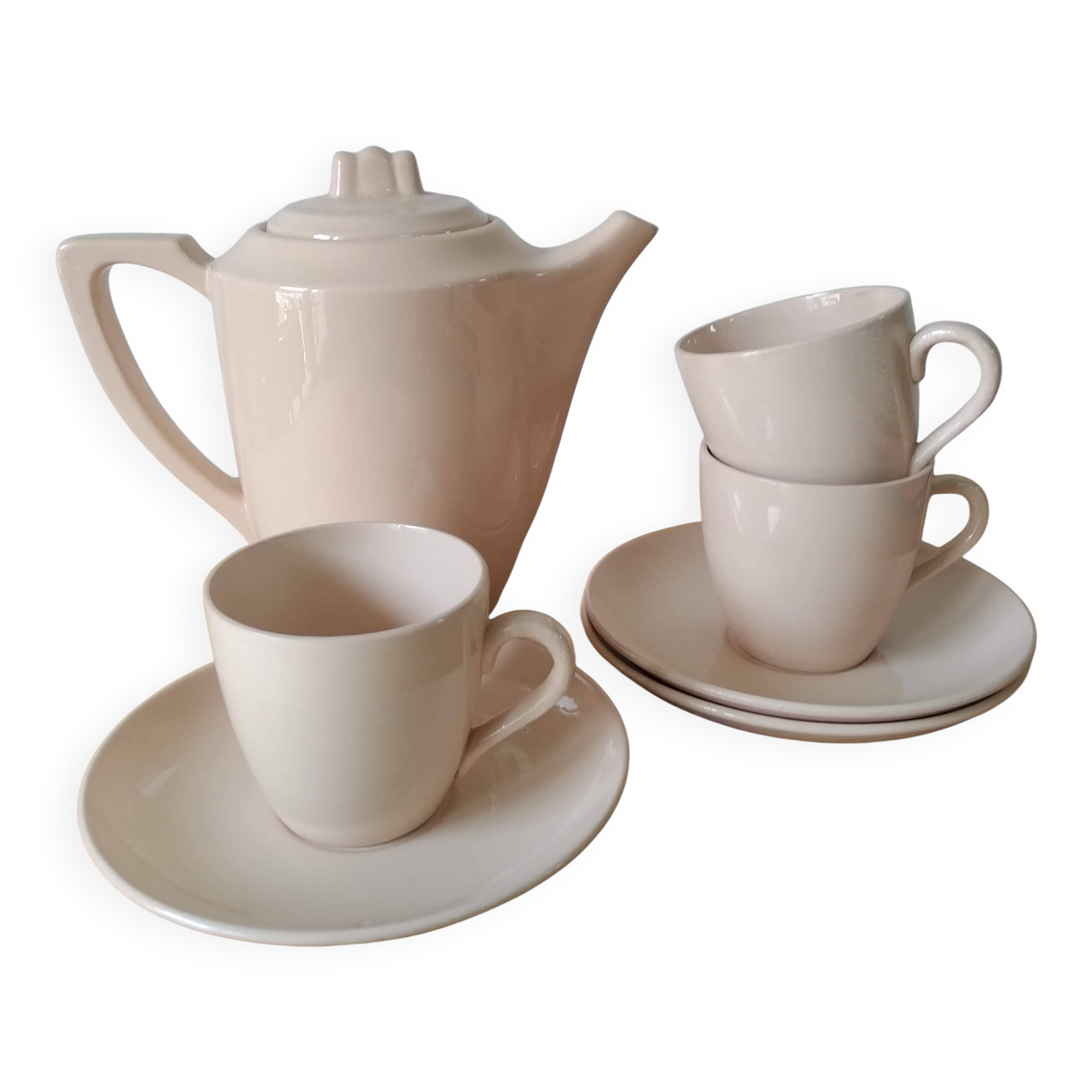 3 cups + Digoin Sarreguemines pink Art Deco jug
