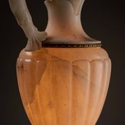 Carved alabaster urn lamp with stylized fish handle