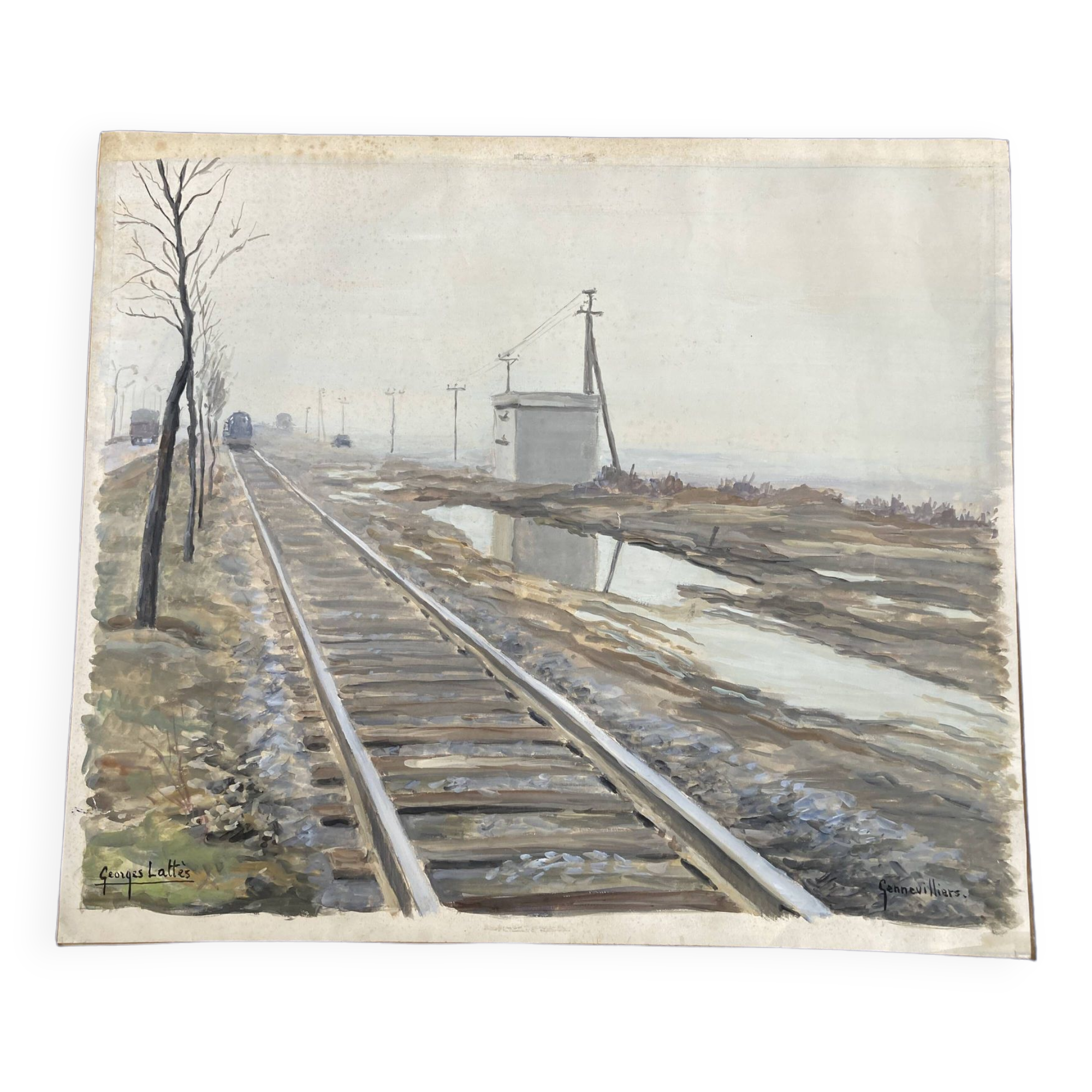 Georges lattès (1907-1989), gennevilliers station, watercolor and gouache
