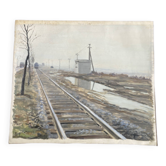 Georges lattès (1907-1989), gare de gennevilliers, aquarelle et gouache