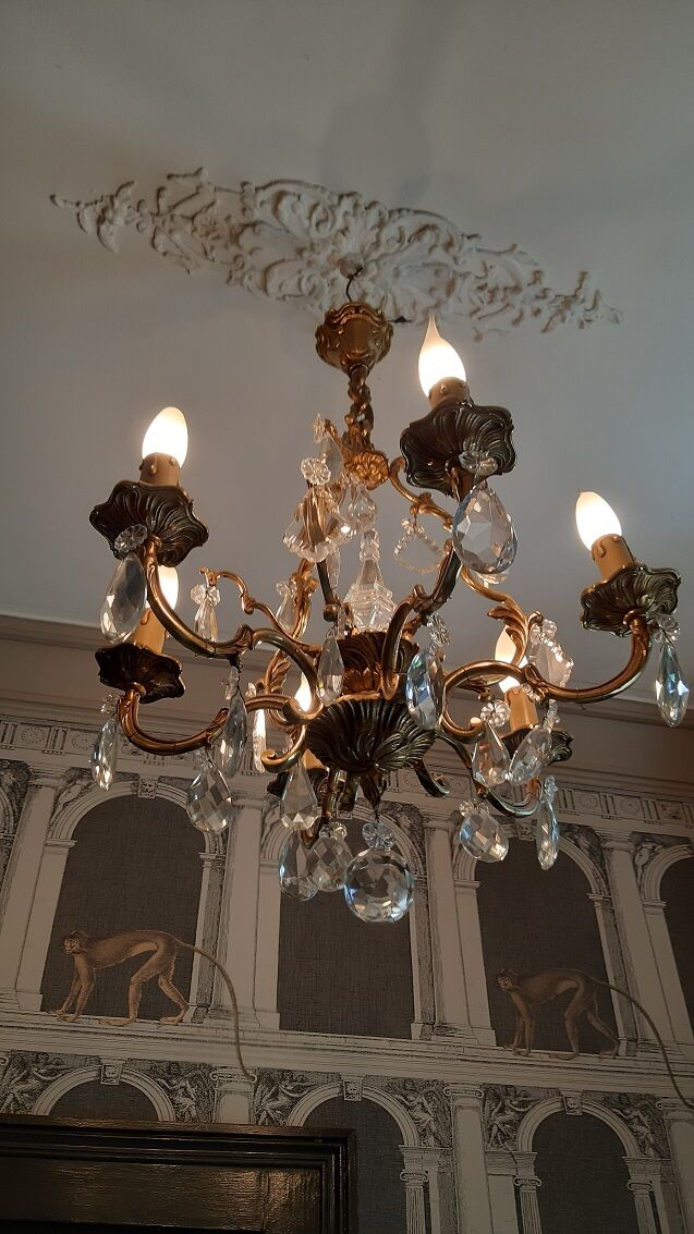 Bronze and crystal chandelier 6 fires
