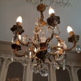Bronze and crystal chandelier 6 fires