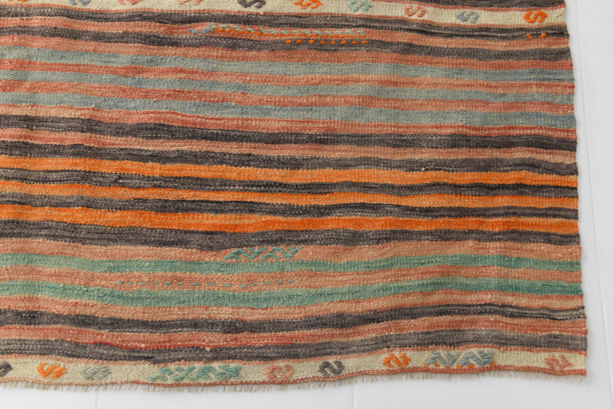6x7 Pale Red Striped Vintage Kilim Rug, 201x227Cm