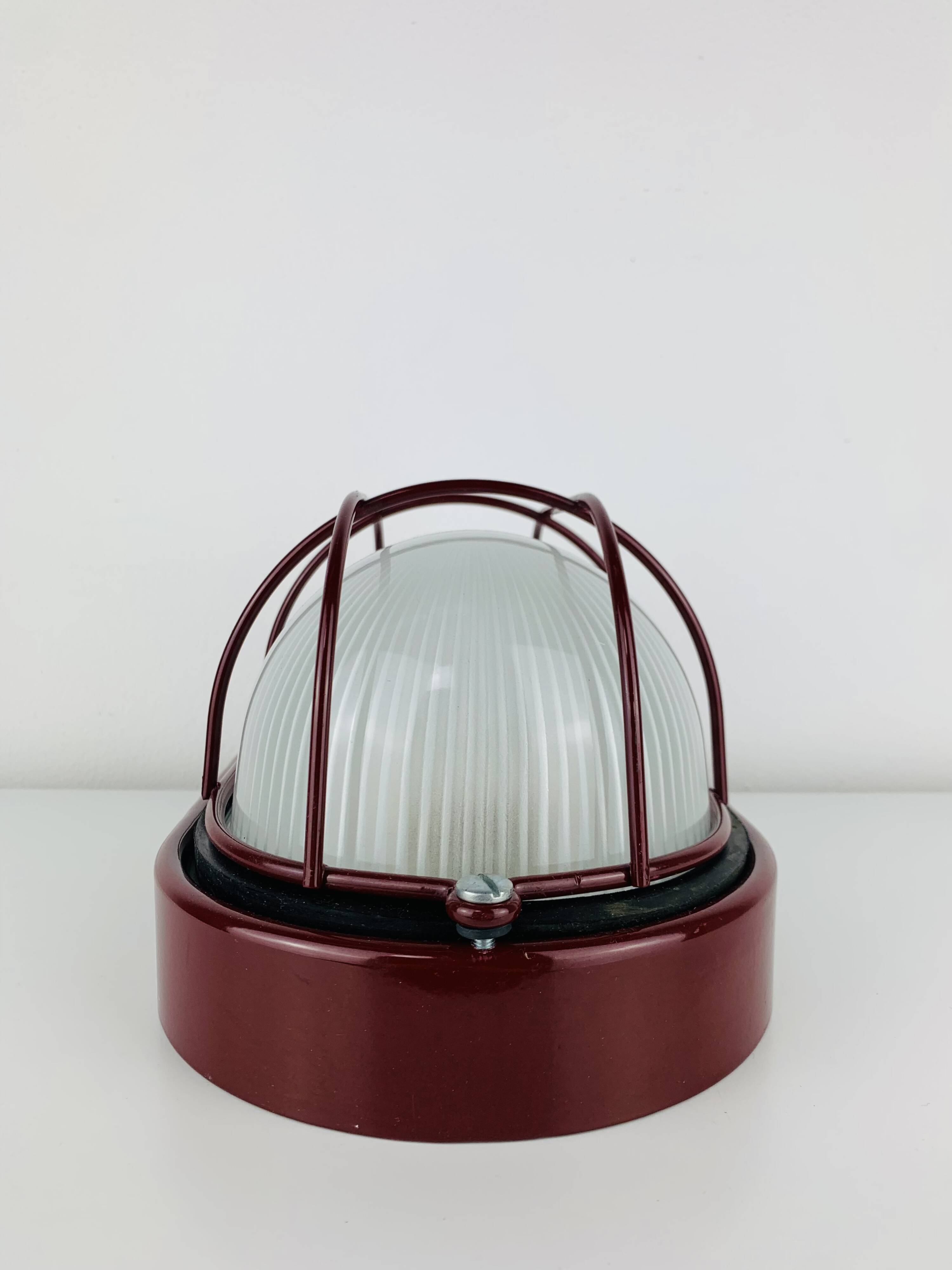 Prisma industrial bulkhead wall light, red, vintage