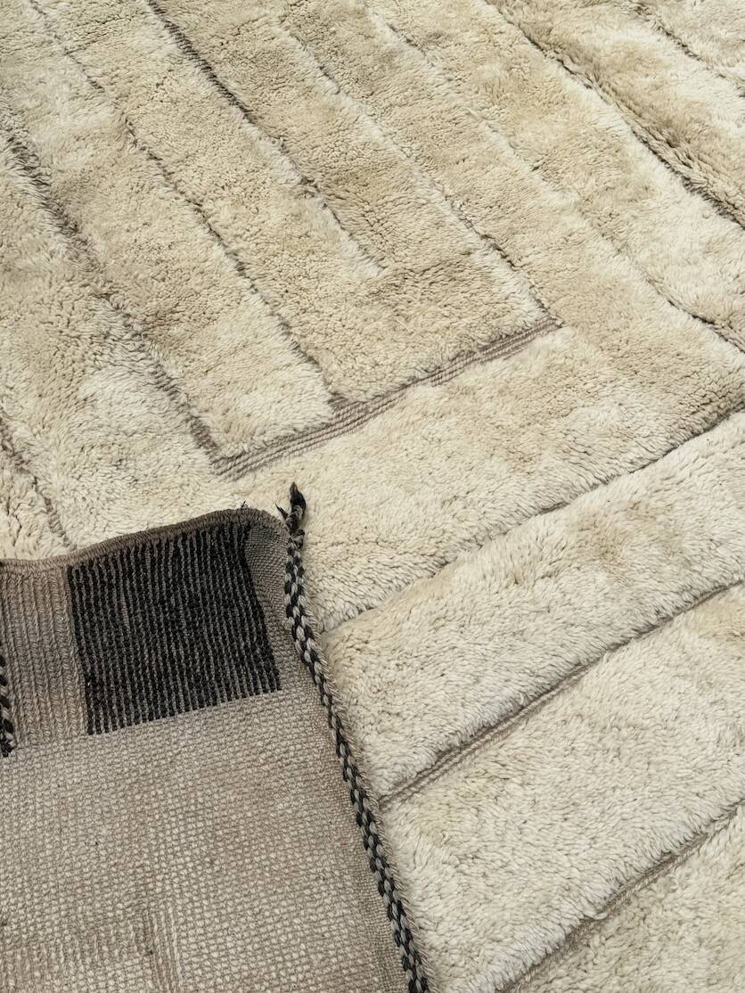 Grand tapis Mrirt béni, 100% laine vierge vintage, 4m x 3