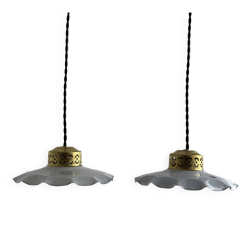 Pair of old small enamelled suspensions