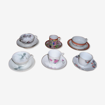Set de 6 tasses et sous tasses à café et thé différentes en porcelaine