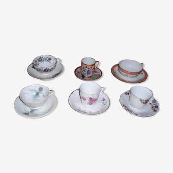 Set of 6 cups and under different porcelain coffee and tea cups