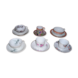 Set of 6 cups and under different porcelain coffee and tea cups
