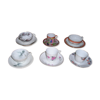 Set de 6 tasses et sous tasses à café et thé différentes en porcelaine