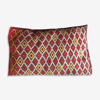 Coussin kilim ancien berbère pure laine losanges rouges et jaunes 55x36cm