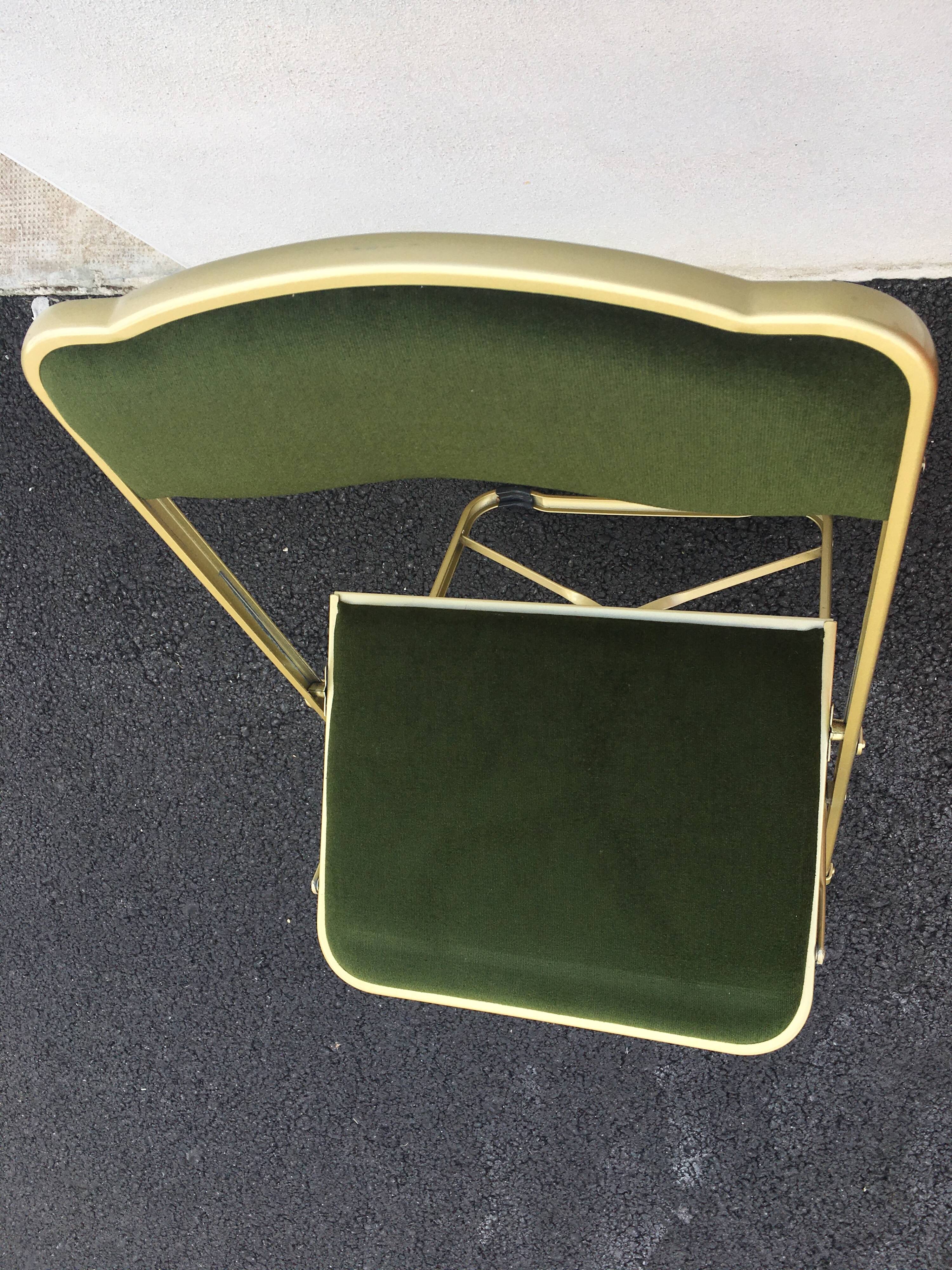 Lot of 4 golden folding chairs green velvet