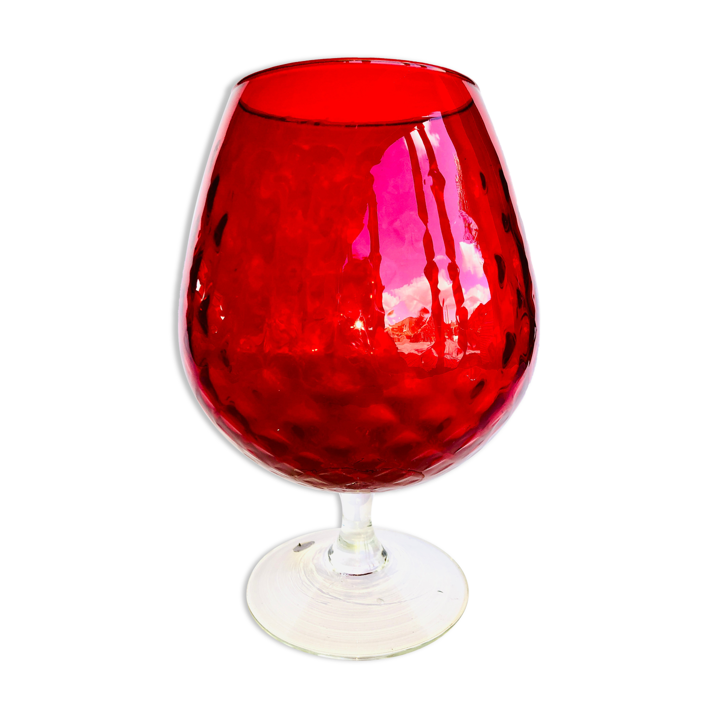 Red textured glass vase from the 60s-70s, Italy, Empoli