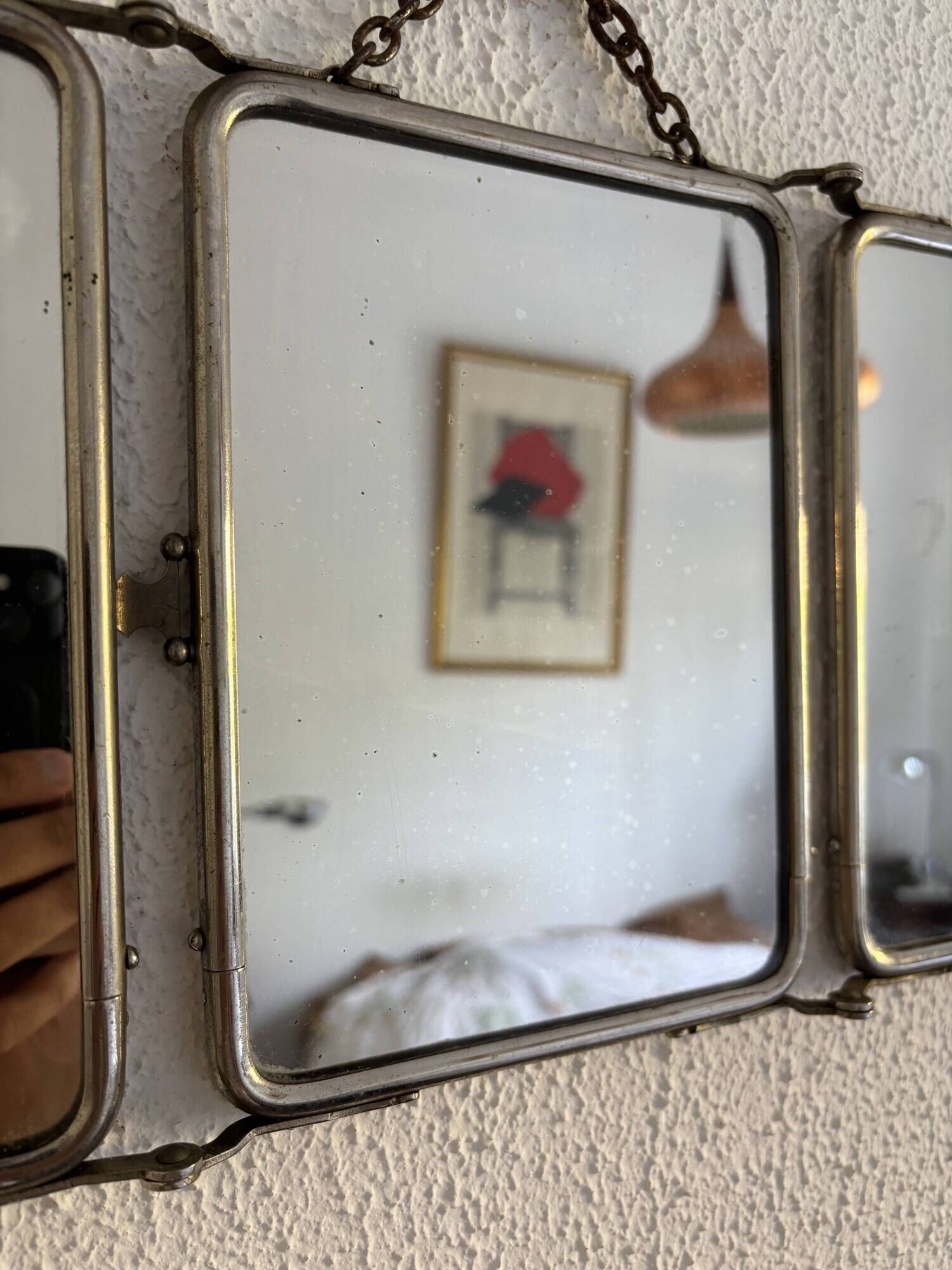 Vintage mirror 1900 triptych barber Le Solide Paris Art Nouveau - 21 x 50