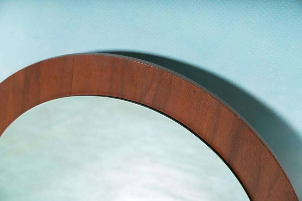 Vintage walnut wall mirror, minimalist from the 1960s.