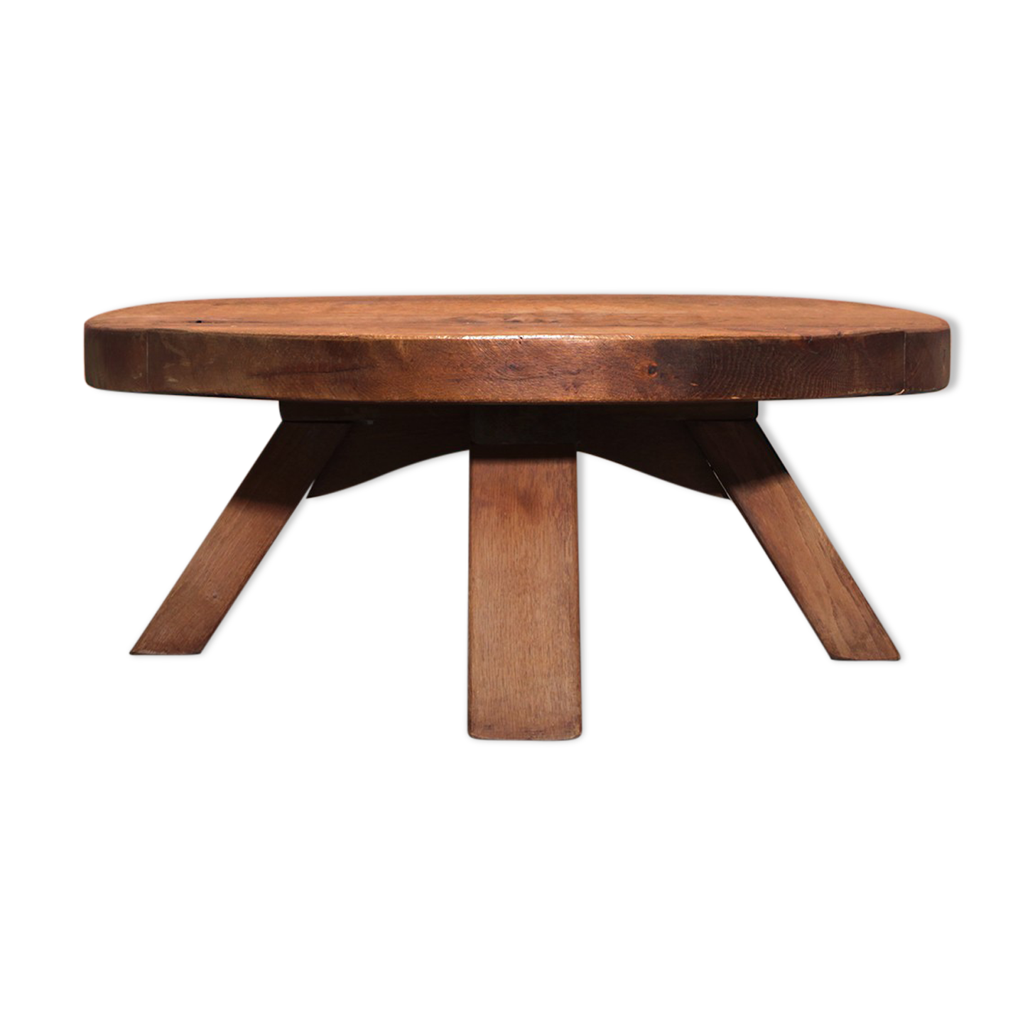 Brutalist Massive Robust Oak Round Coffee Table, 60s