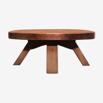 Brutalist Massive Robust Oak Round Coffee Table, 60s