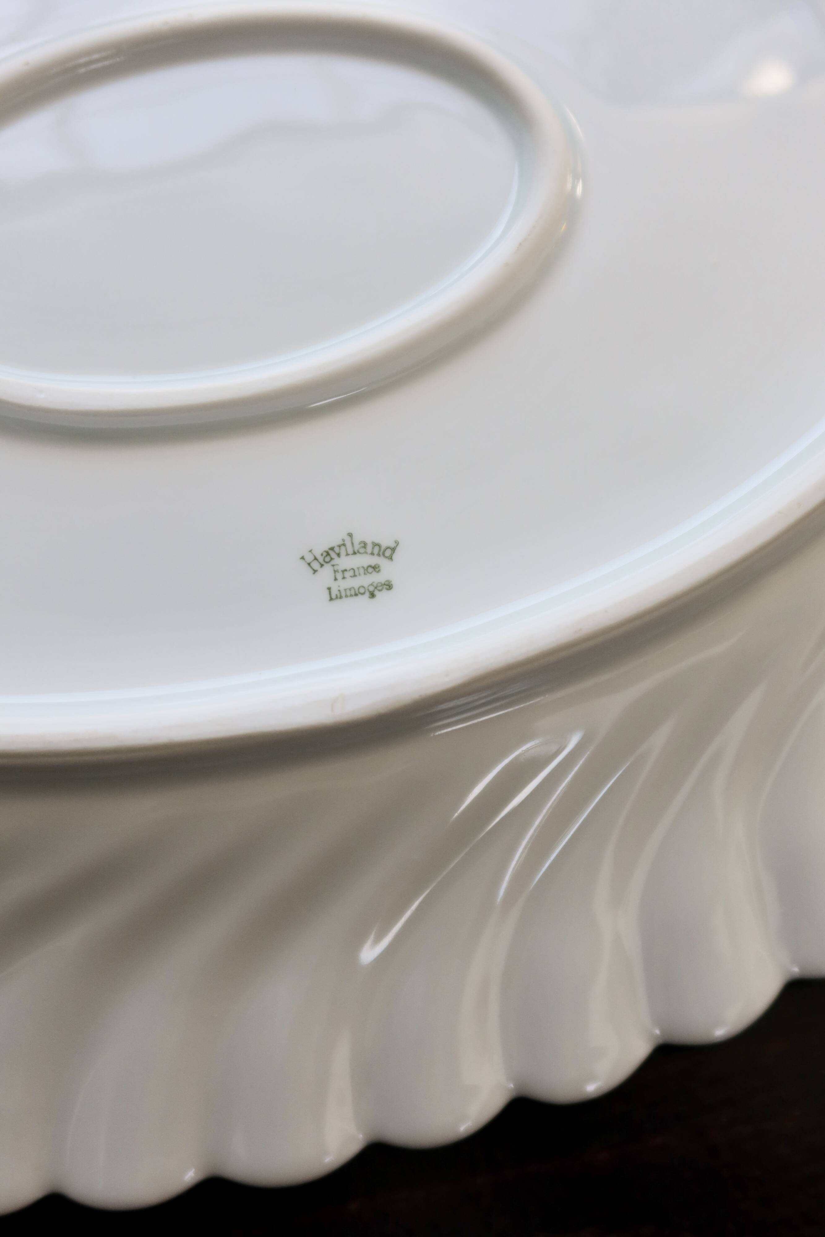 Vintage oval serving dish in twisted white porcelain by Limoges Haviland