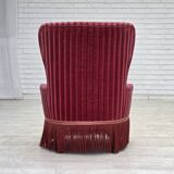 1960s, Danish armchair, original striped red furniture velour.