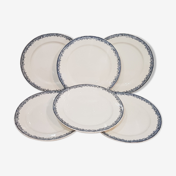 6 flat plates in earthenware from Sarreguemines model Fontanges, iron earth.