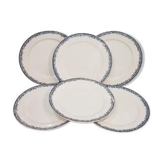 6 assiettes plates en faïence de Sarreguemines modèle Fontanges, terre de fer.