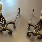 Chenets modernist bronze and cast iron