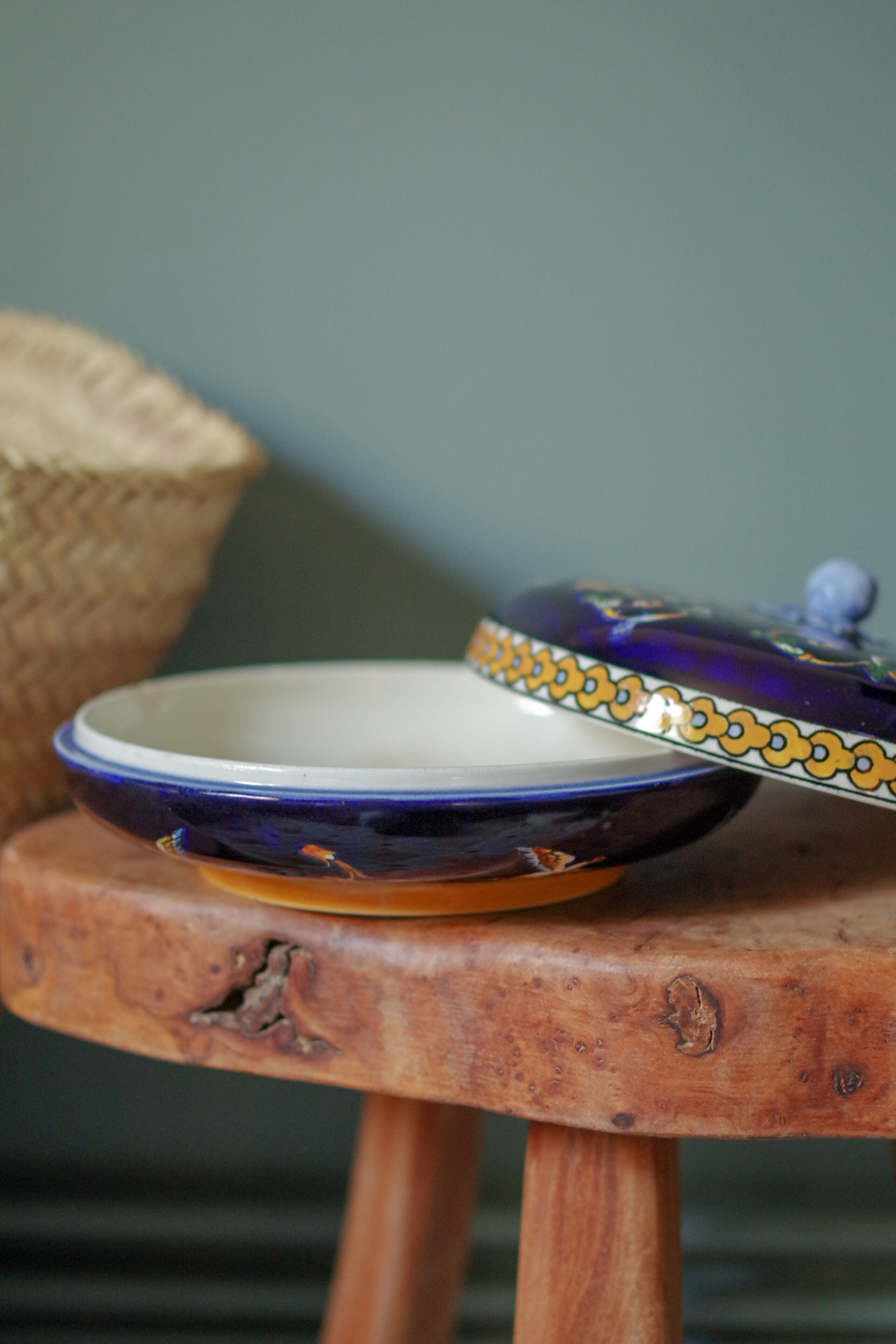 Gien blue earthenware candy box