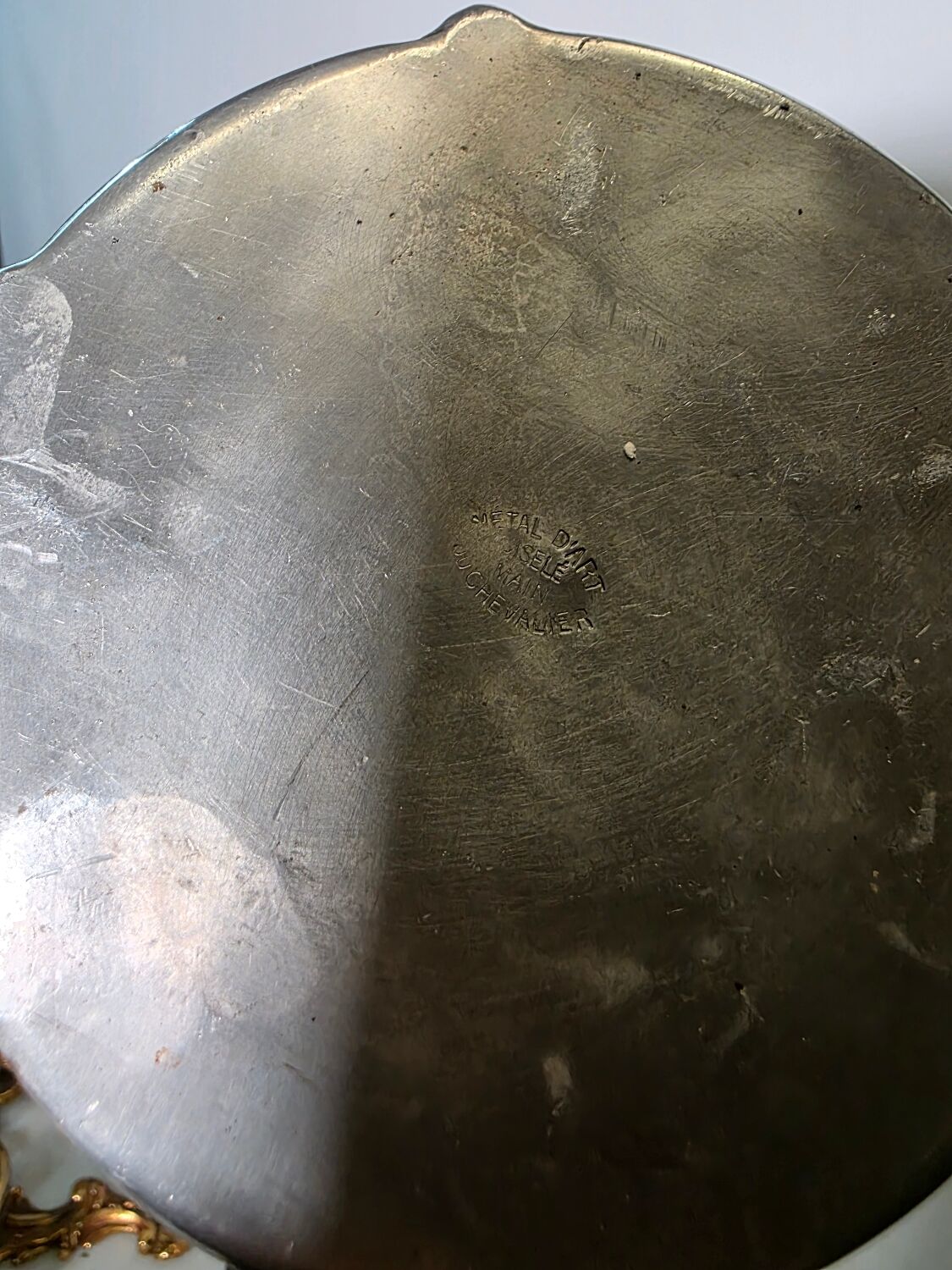 Art Deco vase in repoussé tin Signed Houzeaux Floral decoration 30 cm