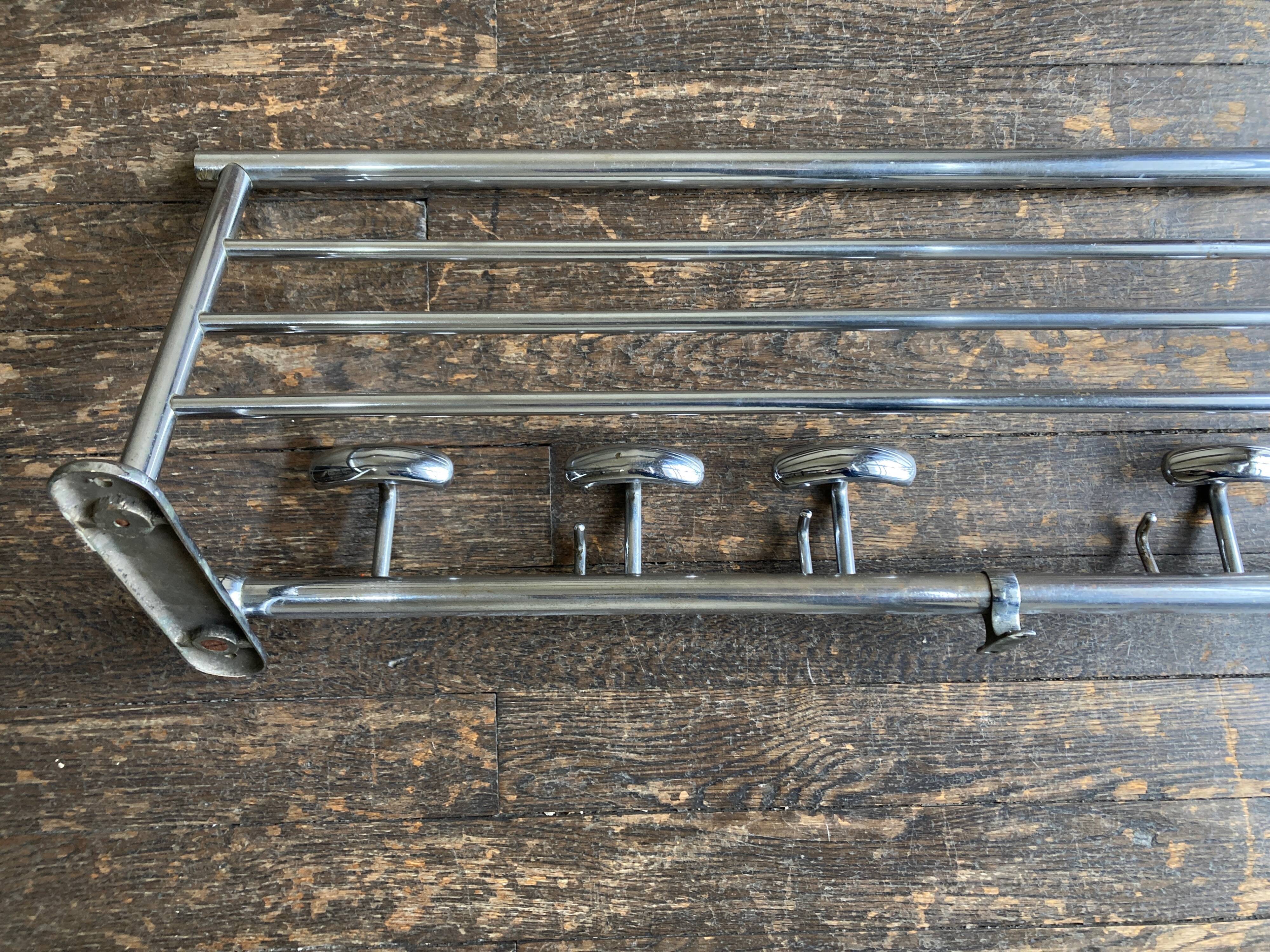 1950s chrome bathroom coat rack with shelf