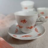 6 flowery white Bavarian porcelain cups & saucers, Seltmann Weiden 1950