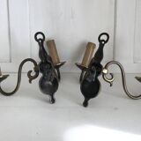 Pair of brass effect wall lights with two lights